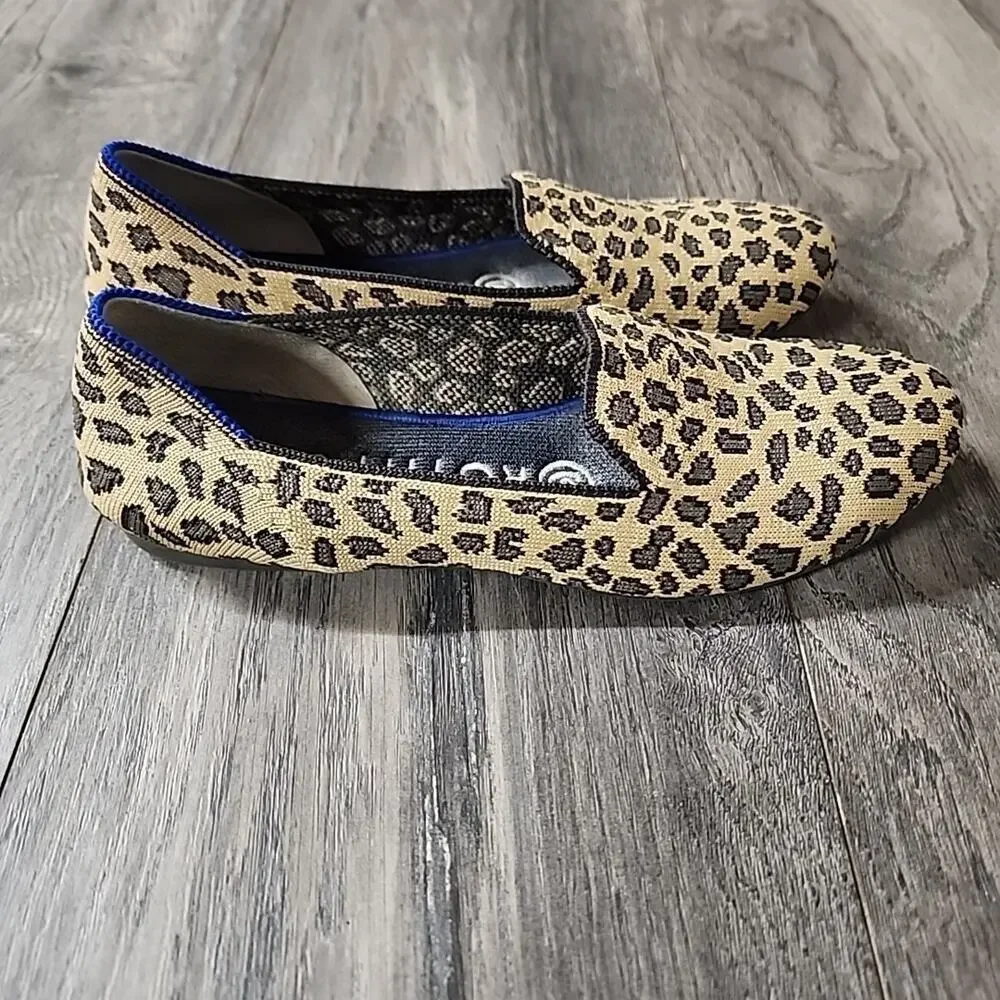Rothy's Leopard Print Flats with Blue Trim